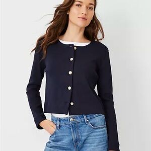 Ann Taylor Blue Crew Neck Knit Jacket  L